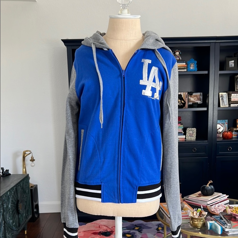 Los Ángeles Dodgers varsity, blue, hooded zip up jacket size S